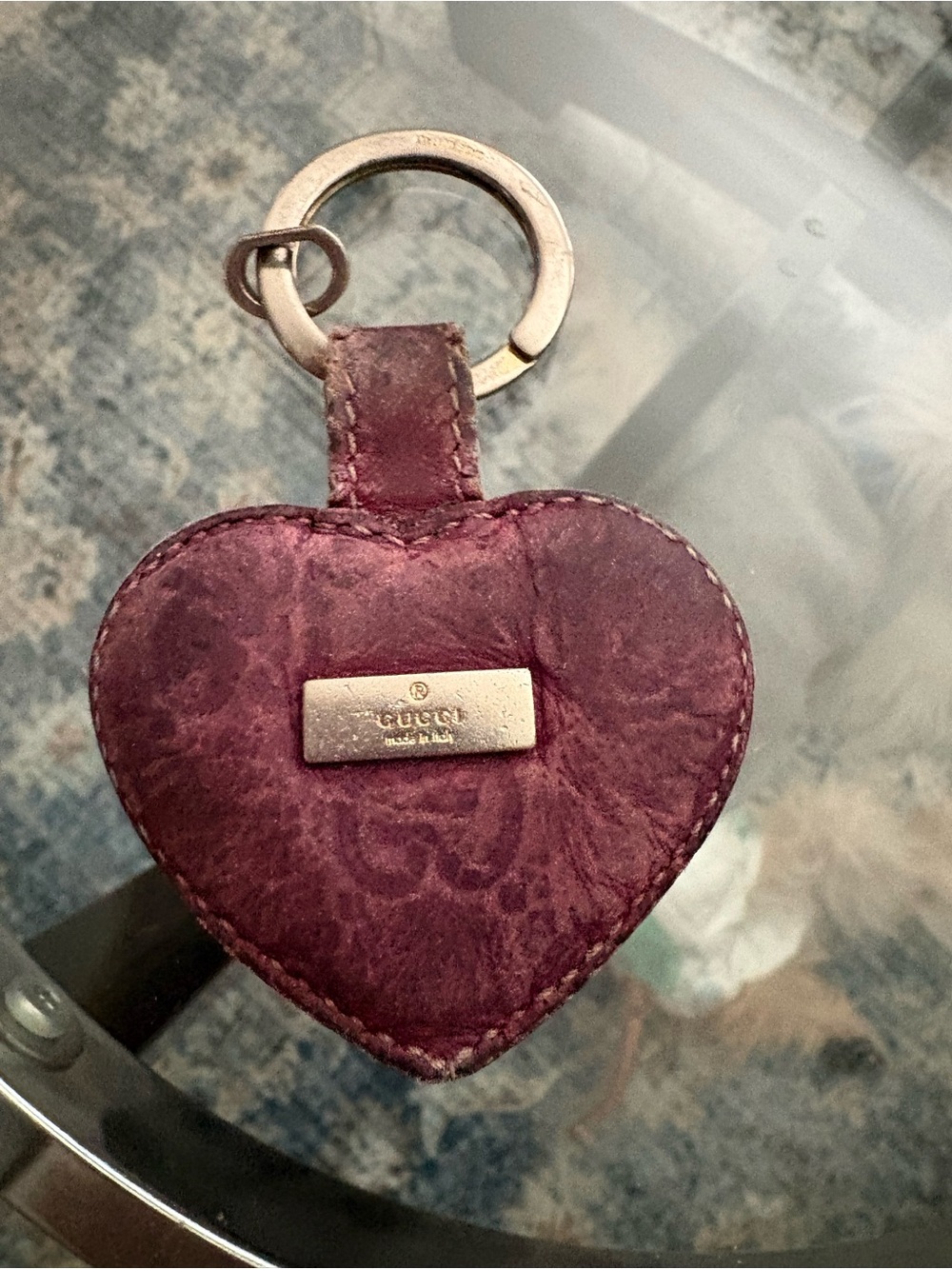 Gucci Burgundy Heart Keyring with Gold Plate